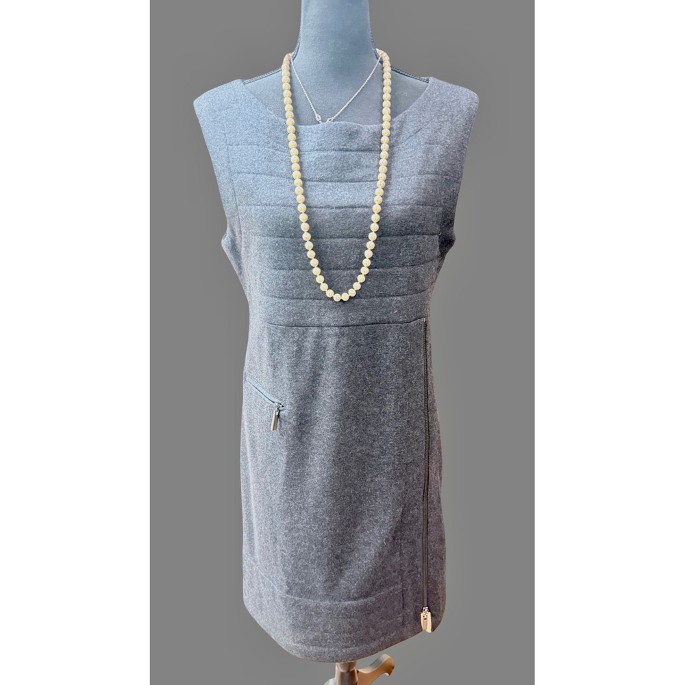 Tory Burch Gray 100% Wool Sleeveless Zip Detail Dress Size M